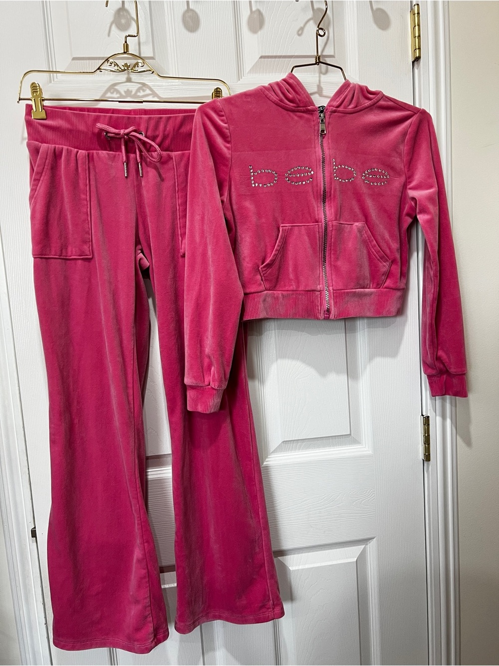 Bebe Pink Velour Tracksuit Size Small Pink Taffy Plush Zip Up Set Jacket & Pants